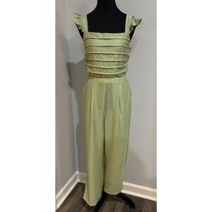 Lost + Wander Jumpsuit Ruffle Sleeve Smocked Bodice Green Size S‎
